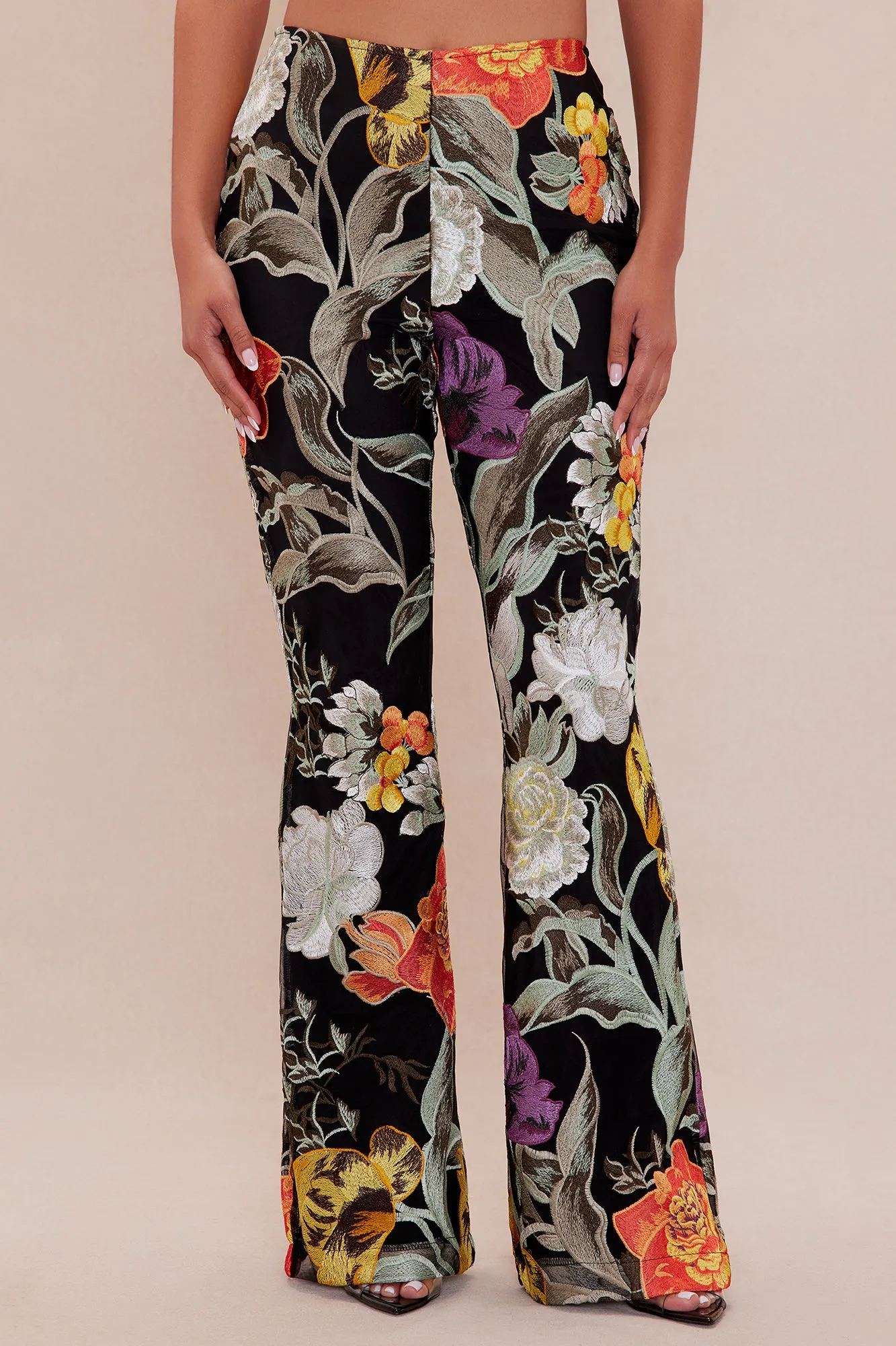 Adaila Floral Embroidered Pant - Black/combo