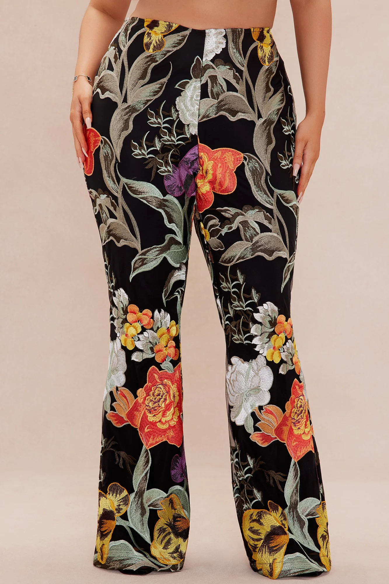 Adaila Floral Embroidered Pant - Black/combo