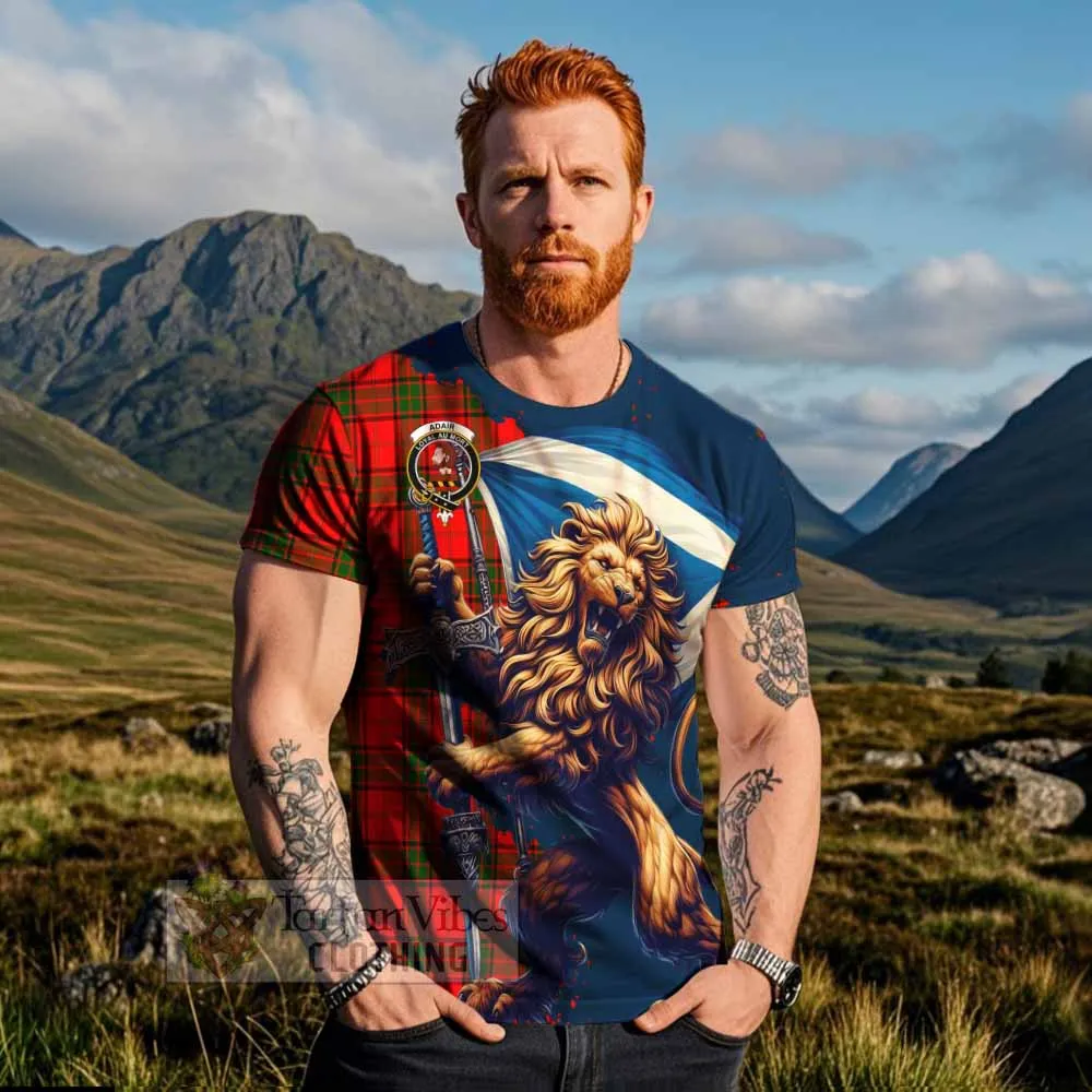 Adair Tartan Family Crest T-Shirt with Scottish Majestic Lion