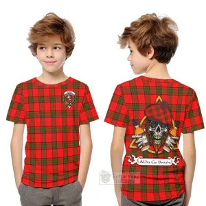 Adair Tartan Kid T-Shirt with Family Crest and Bearded Skull Holding Bottles of Whiskey