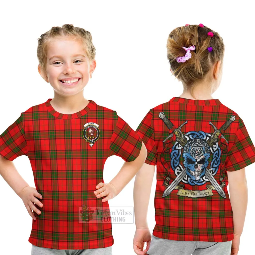 Adair Tartan Kid T-Shirt with Family Crest Celtic Skull Style