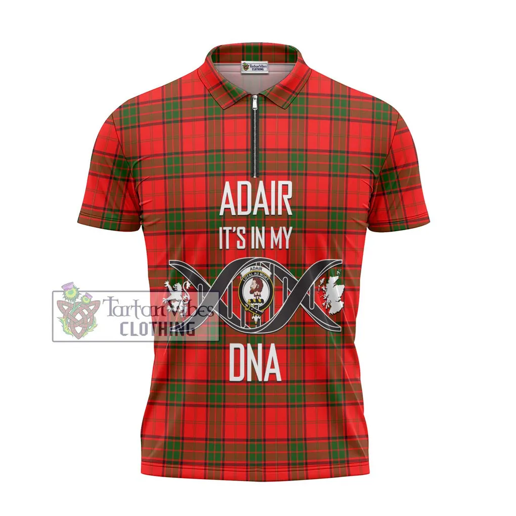 Adair Tartan Zipper Polo Shirt with Family Crest DNA In Me Style