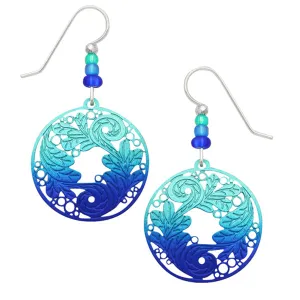 Adajio Blue & Green Disc with Etched Leaves Design Pierced Earrings