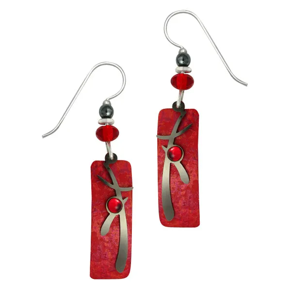 Adajio Vibrant Red Column w/Etched Asian-Design Overlay Pierced Earrings