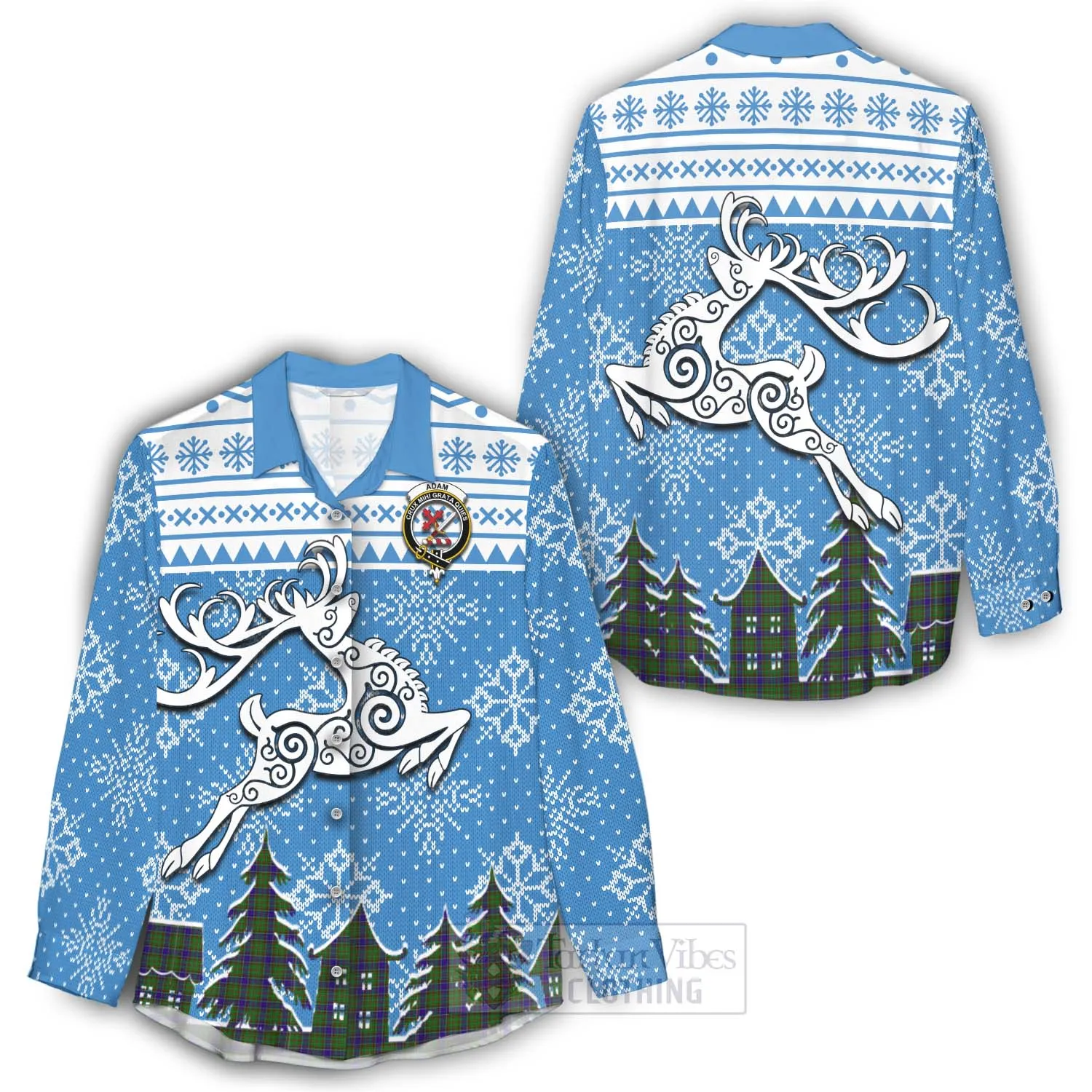 Adam Clan Christmas Women's Casual Shirt Celtic Reindeer Style