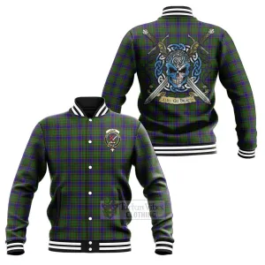 Adam Tartan Baseball Jacket with Family Crest Celtic Skull Style