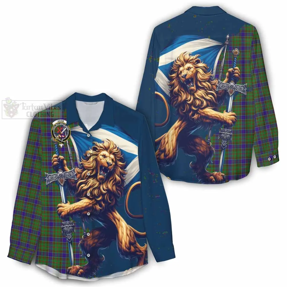 Adam Tartan Family Crest Women's Casual Shirt with Scottish Majestic Lion