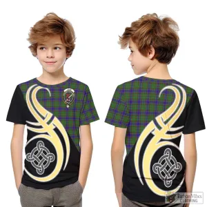 Adam Tartan Kid T-Shirt with Family Crest and Celtic Symbol Style