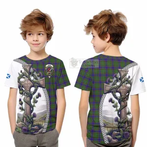 Adam Tartan Kid T-Shirt with Family Crest and St. Andrew's Cross Accented by Thistle Vines