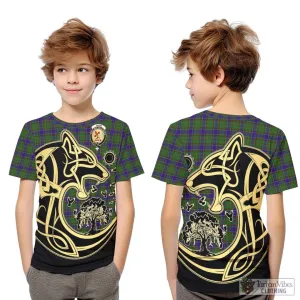 Adam Tartan Kid T-Shirt with Family Crest Celtic Wolf Style