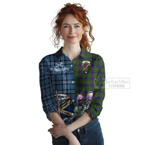 Adam Tartan Women's Casual Shirt Happy St. Andrew's Day Half Tartan Style