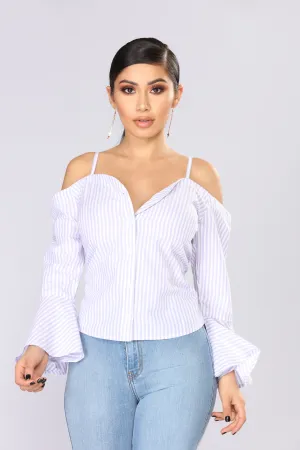 Addilyn Cold Shoulder Top - Lilac/White