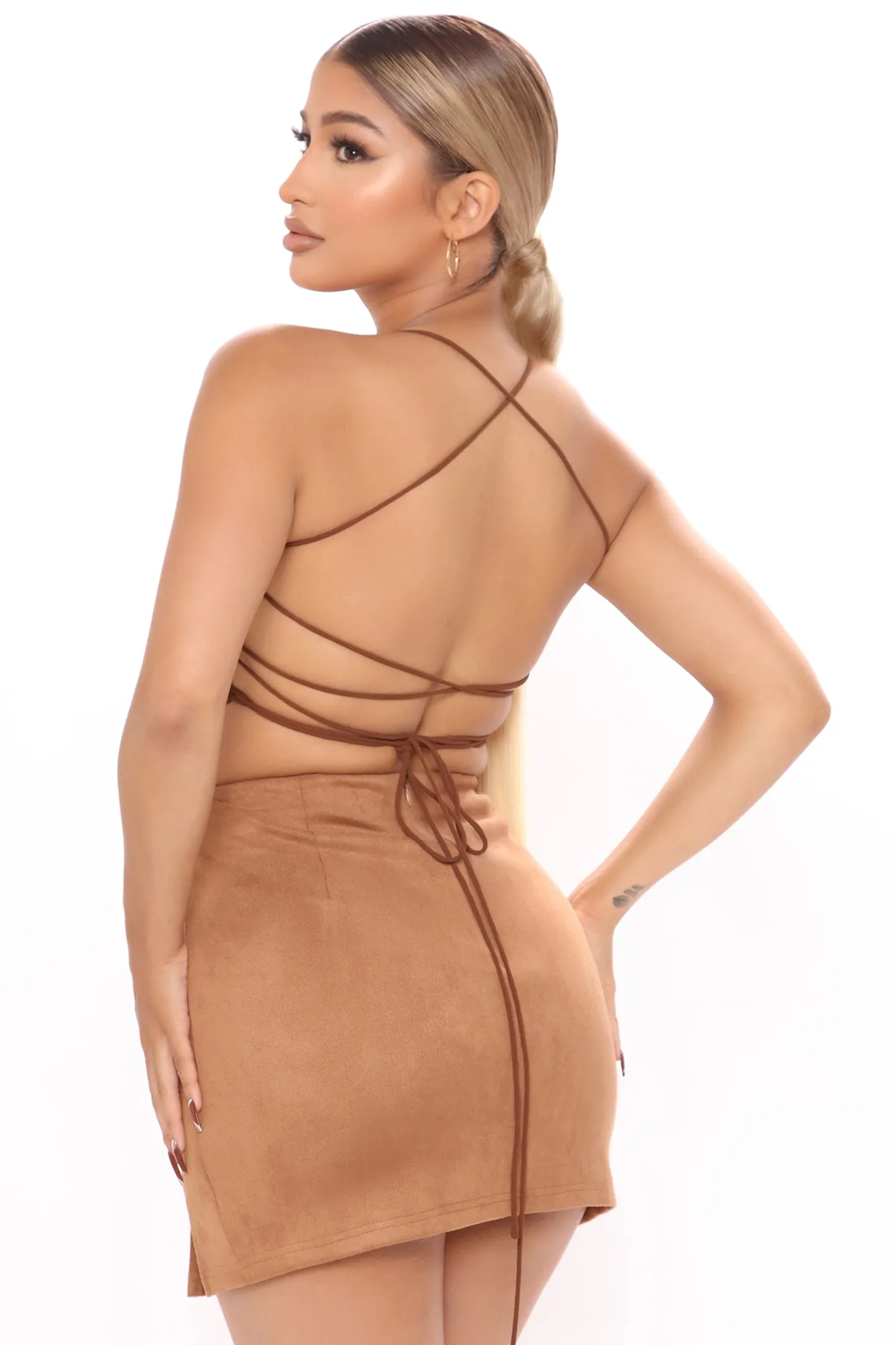 Adelaide Satin Lace Up Top - Brown