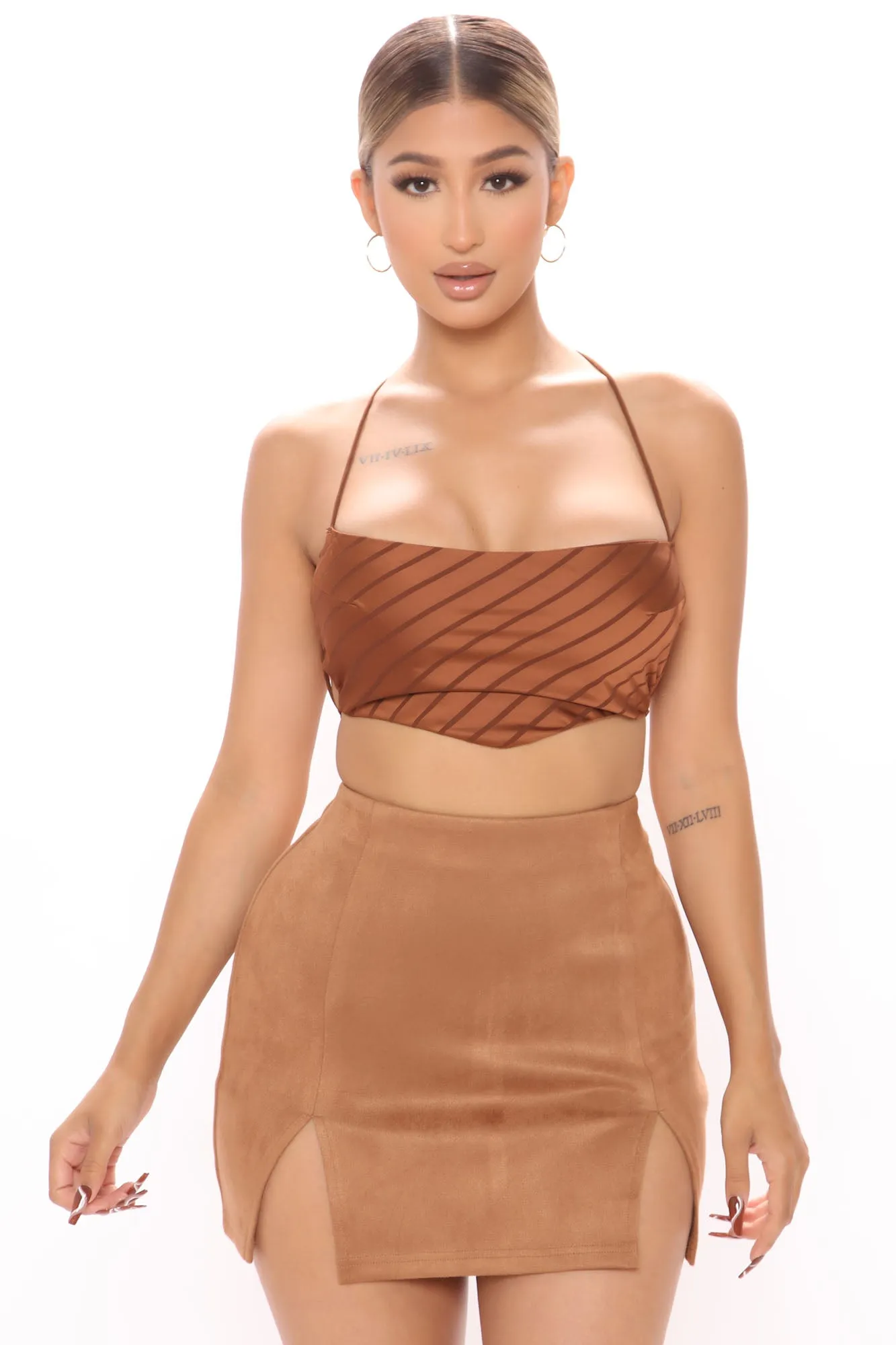 Adelaide Satin Lace Up Top - Brown