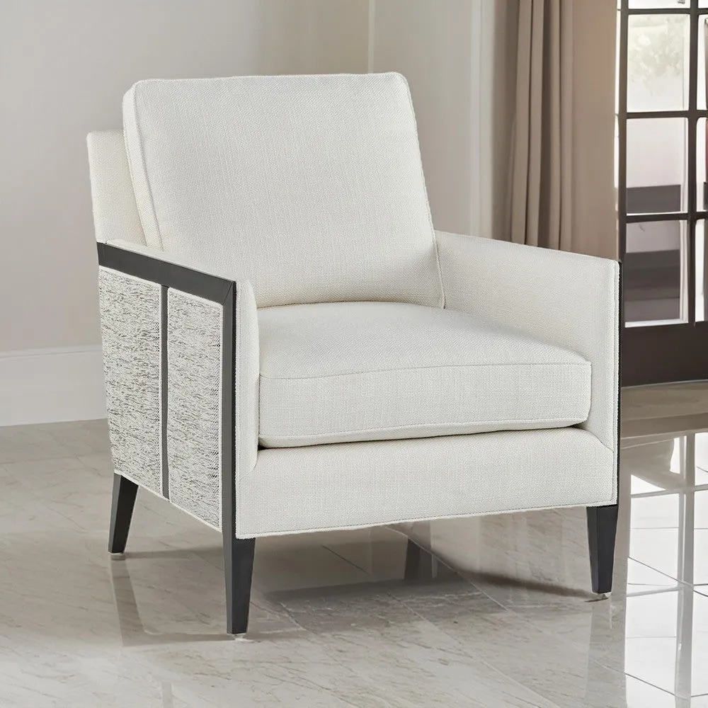 Adi Accent Chair, Ivory Polyester Acrylic Blend, Black Solid Wood Frame By Casagear Home