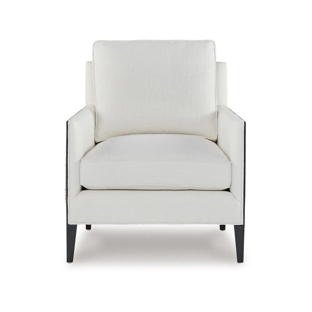 Adi Accent Chair, Ivory Polyester Acrylic Blend, Black Solid Wood Frame By Casagear Home