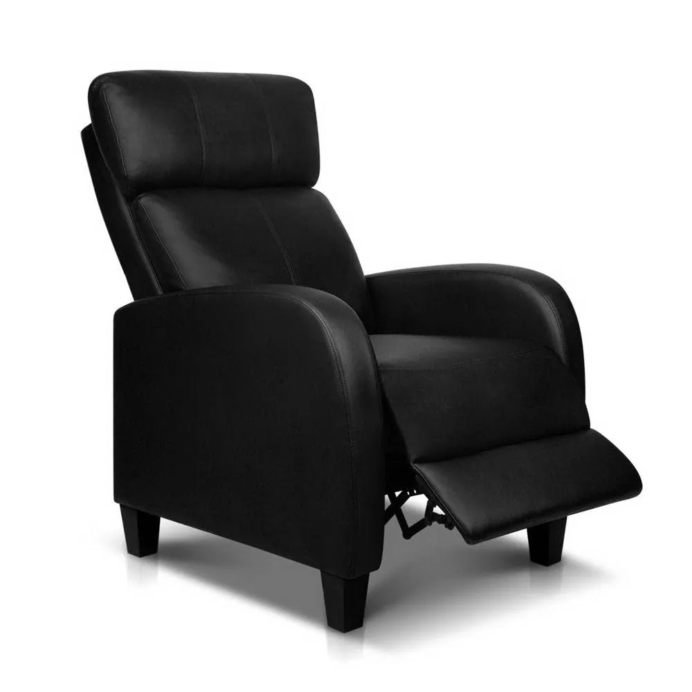 Adjustable PU Leather Reclining Armchair - Black | Artiss