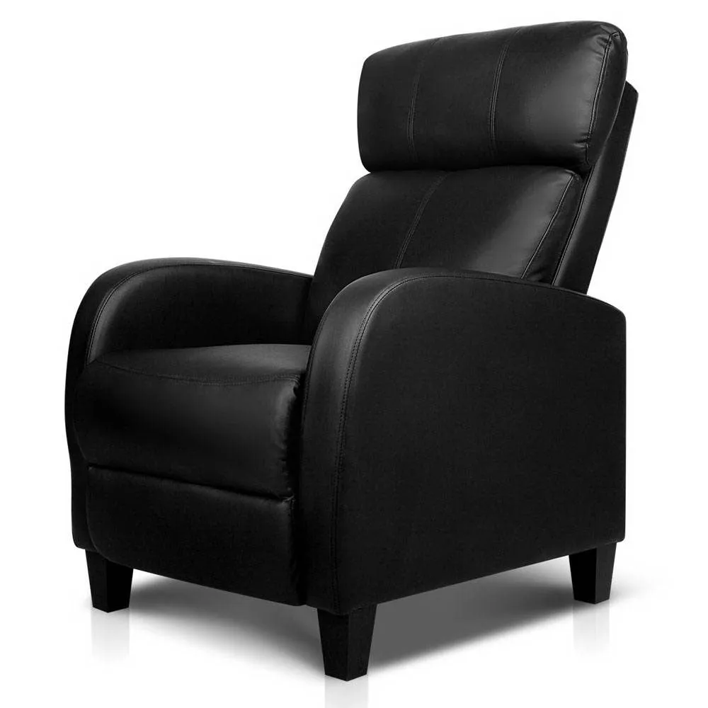 Adjustable PU Leather Reclining Armchair - Black | Artiss