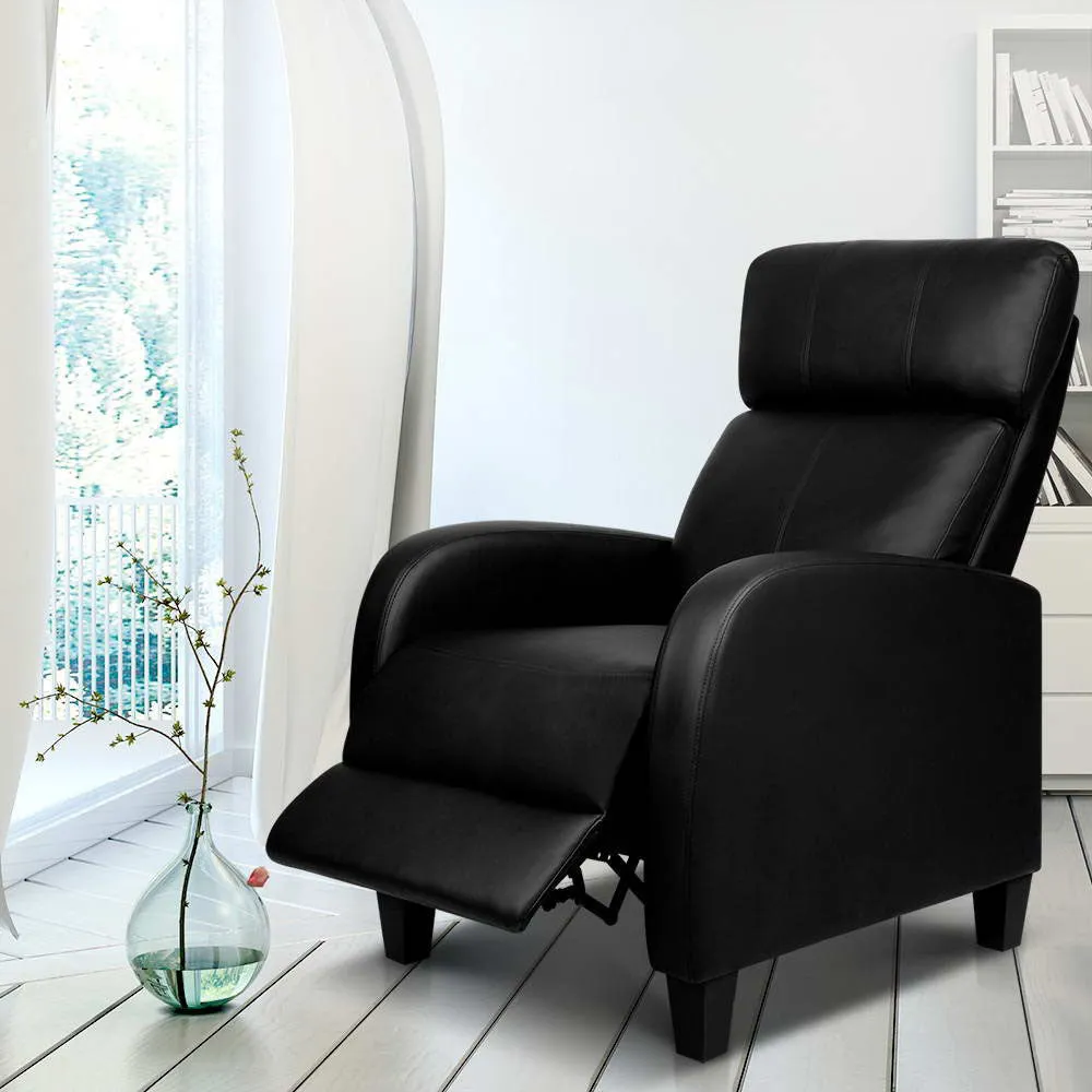 Adjustable PU Leather Reclining Armchair - Black | Artiss