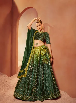 Admiring Green Color Mirror & Sequence Work Velvet Lehenga Choli