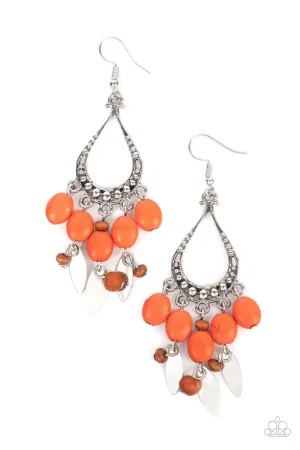 Adobe Air - Orange - Stone and Wooden Bead Paparazzi Fishhook Earrings