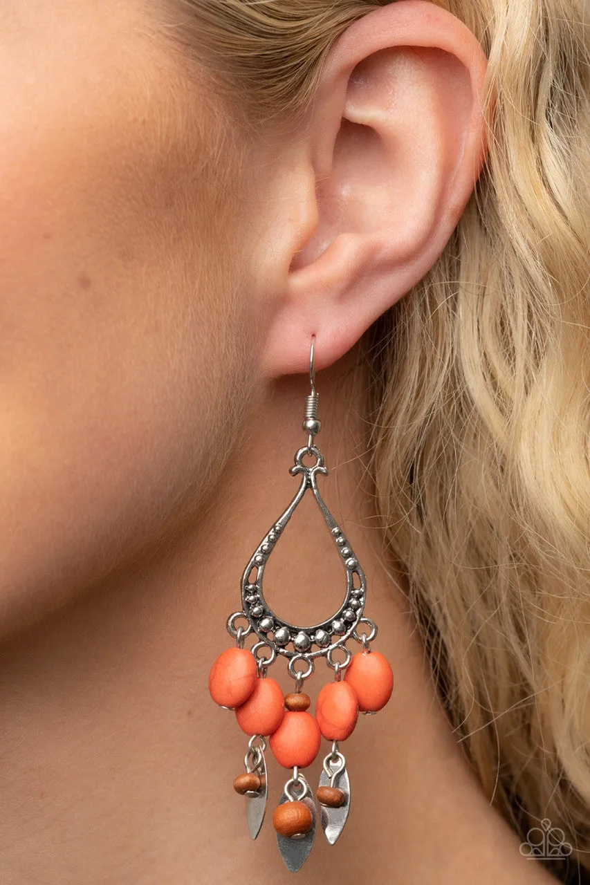 Adobe Air - Orange - Stone and Wooden Bead Paparazzi Fishhook Earrings