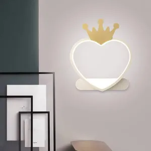 Adorable Cartoon Heart LED Nursery Wall Sconce with Crown Design