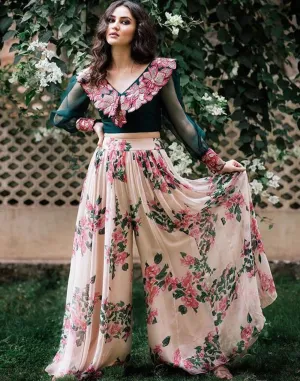 Adorable Designer Wear Digital Printed Palazzo Along with Unique Embroidered Blouse