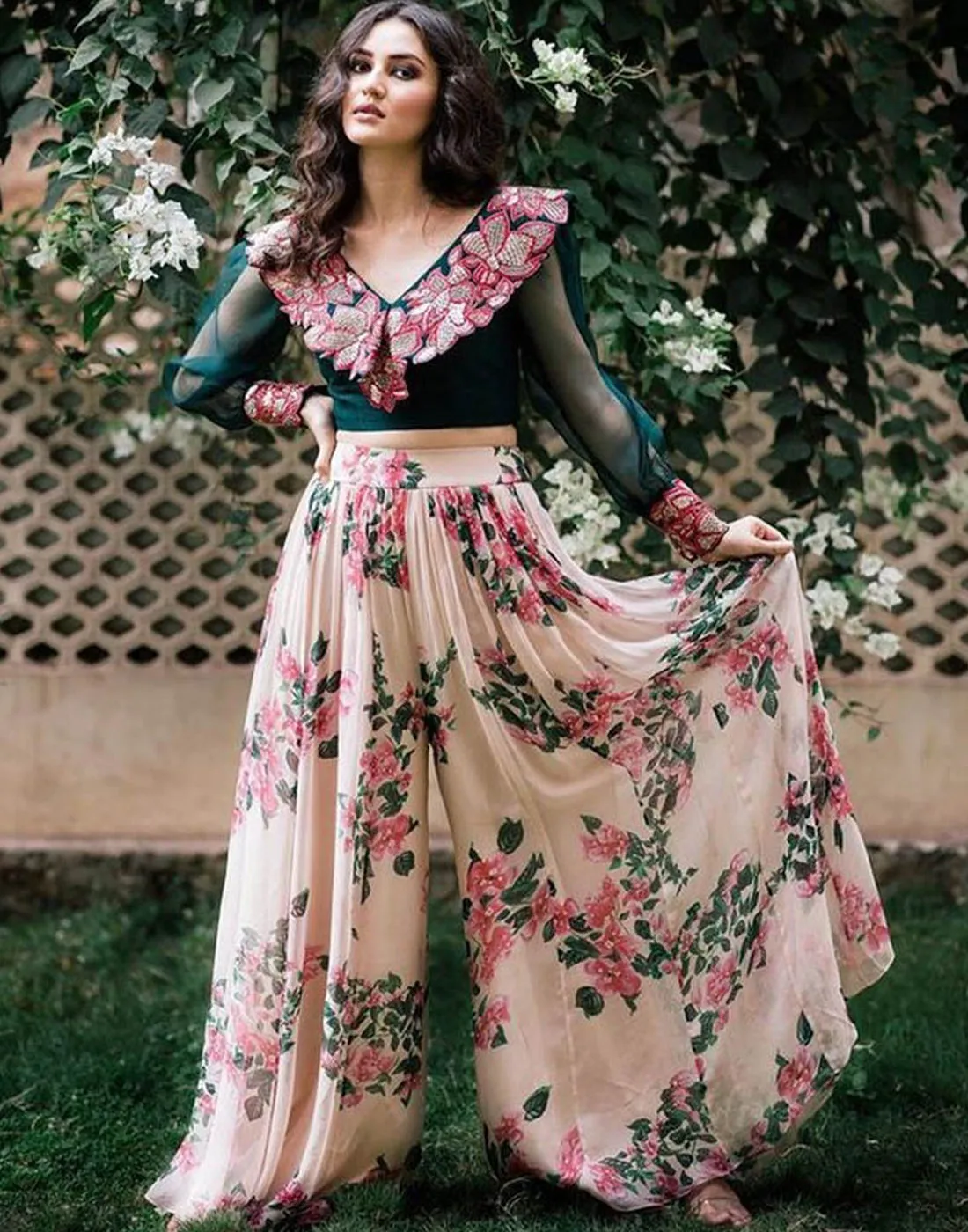 Adorable Designer Wear Digital Printed Palazzo Along with Unique Embroidered Blouse