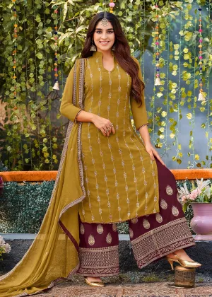 Adorable Mustard Georgette Embroidered Wedding Festive Salwar Suit