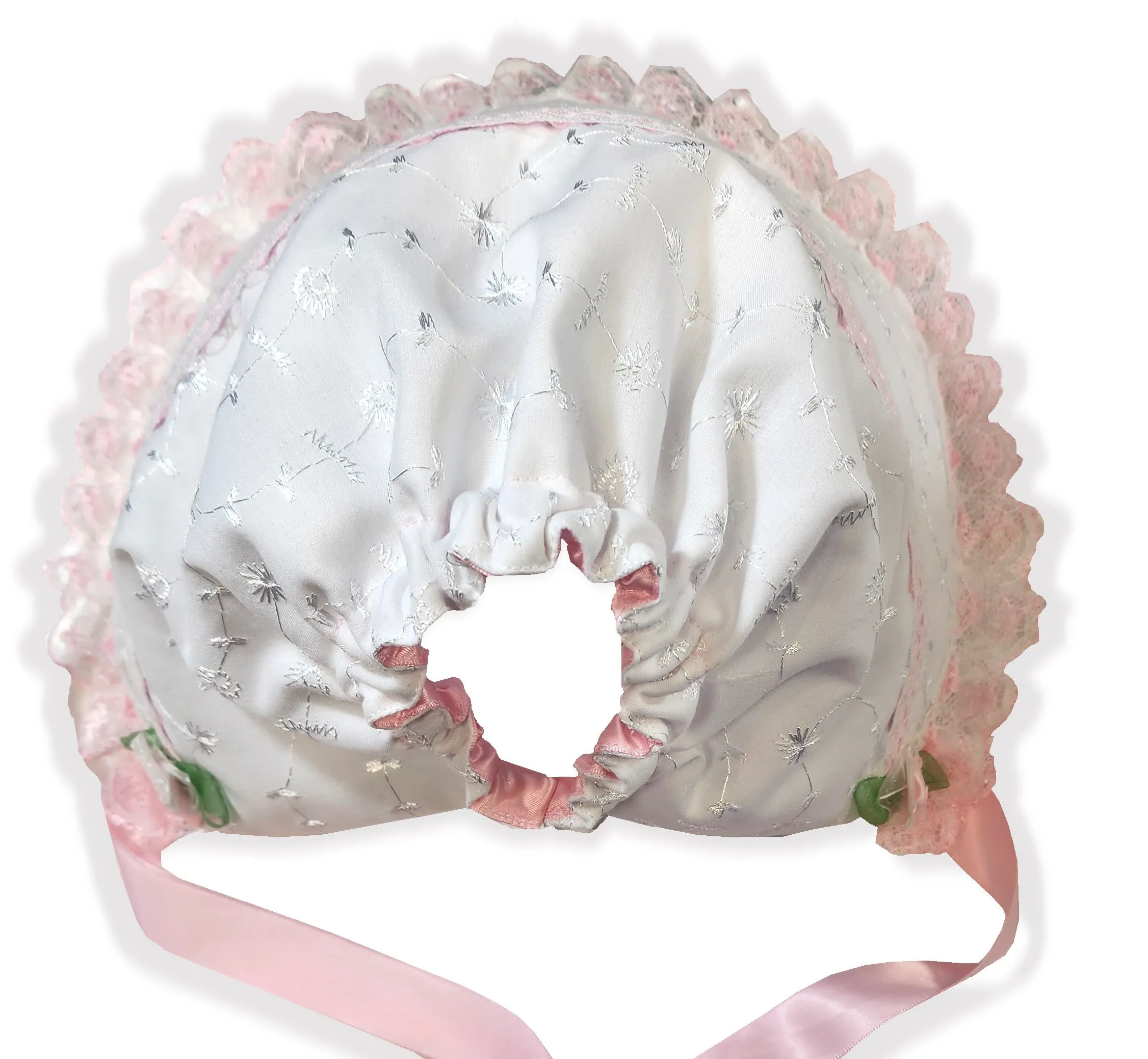 Adorable White Eyelet ABDL Adult Little Girl Baby Bonnet Sissy Dress up by Leanne's