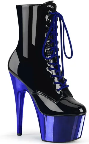 ADORE-1020 Black Patent & Blue Chrome Boots