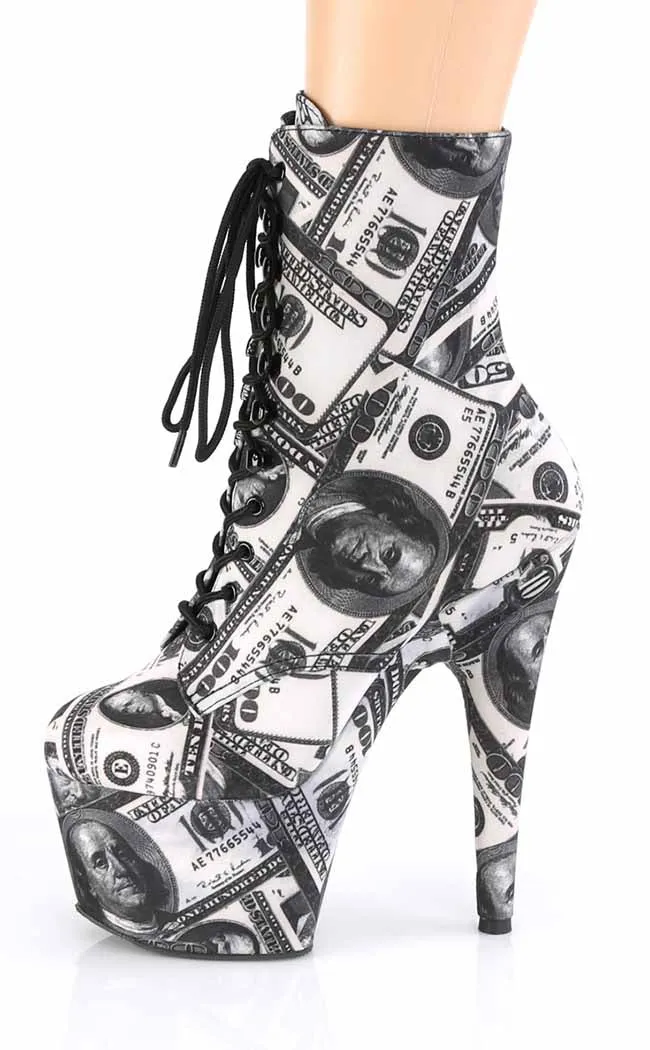 ADORE-1020 White & Black Money Ankle Boots