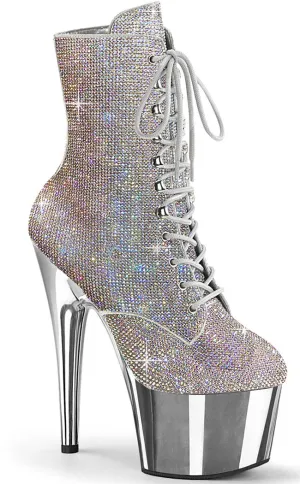 ADORE-1020CHRS Silver Rhinestone Chrome Ankle Boots