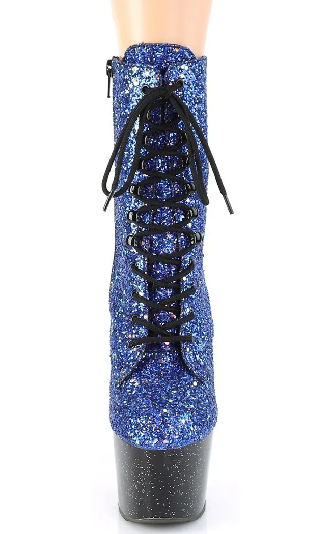 ADORE-1020MG Blue Glitter & Black Boots