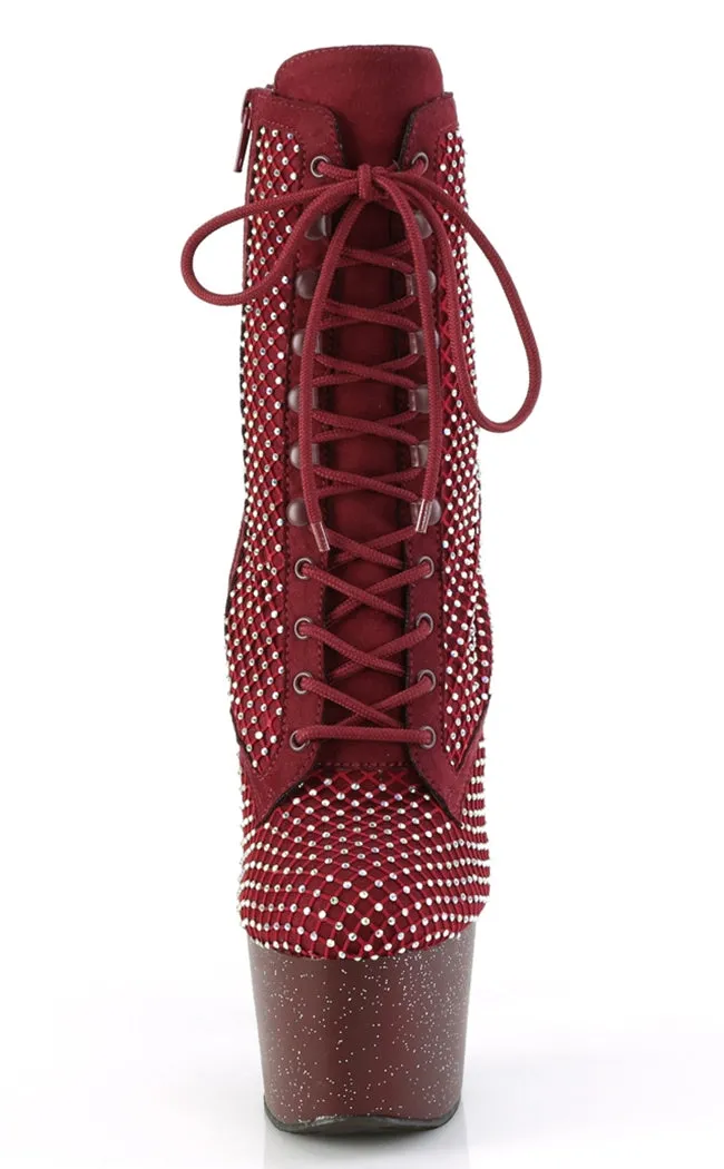 ADORE-1020RM Burgundy Mesh Rhinestone Ankle Boots