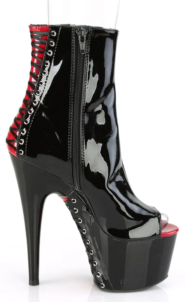 ADORE-1025 Black & Red Patent Peeptoe Boots