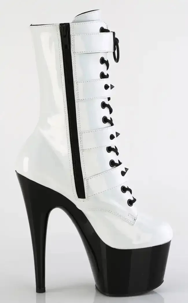 ADORE-1046TT White Holo & Black Patent Boots