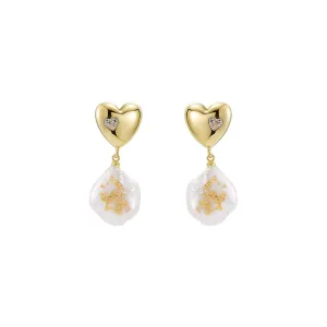 Adorne Hearts Desire Pearl Drop Gold Earrings