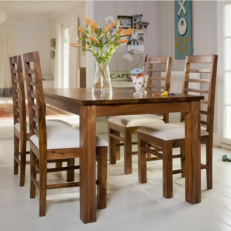 ADOUER WOOD Solid Sheesham Wood 4 Seater Dining Table Set with 4 Chairs for Home Wooden Dining Room Furniture (Natural Finish)