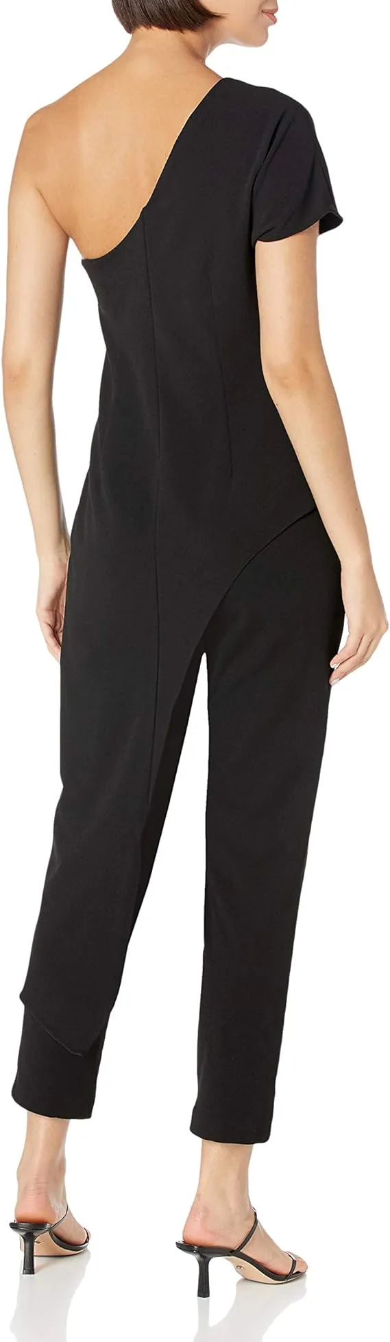 Adrianna Papell Asymmetrical One Shoulder Zipper Side Draped Crepe Jumpsuit