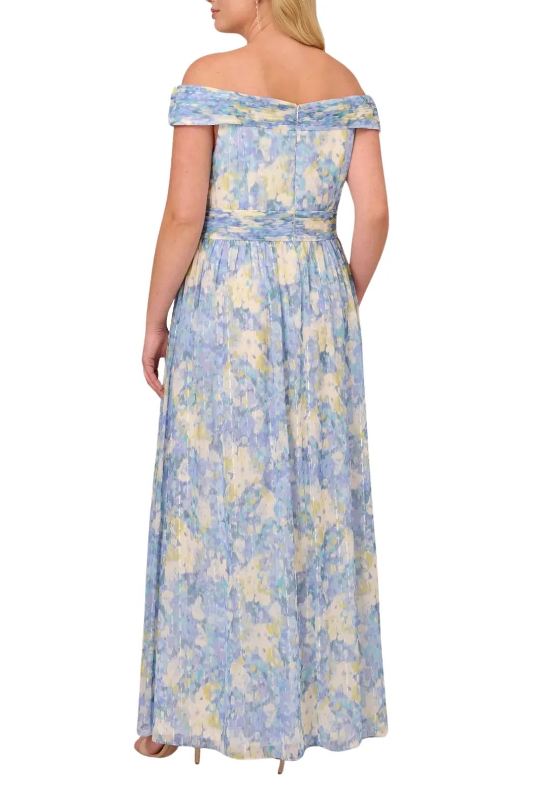 Adrianna Papell chiffon floral print off the shoulder neckline ballgown dress (Plus Size)