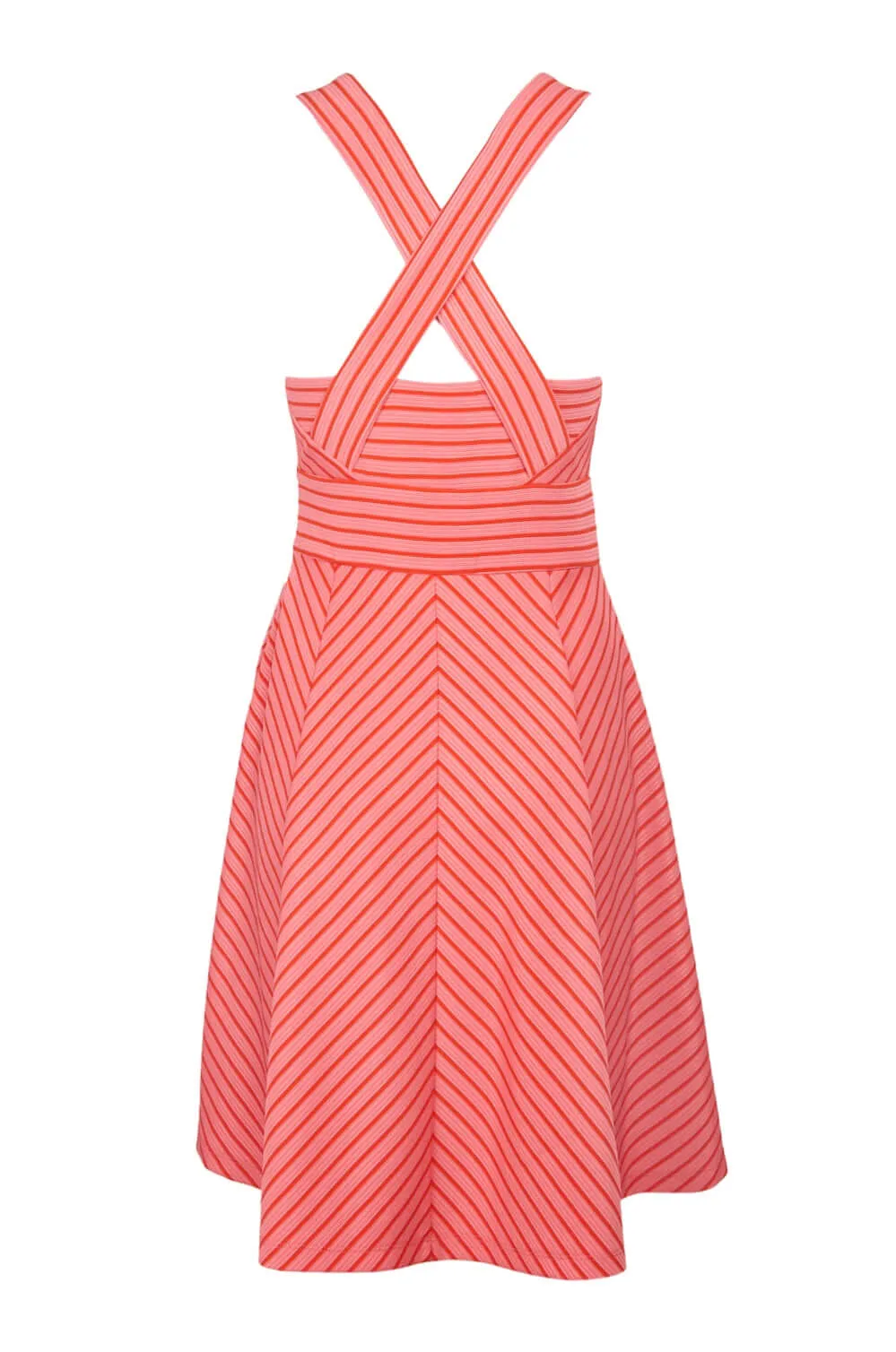 Adrianna Papell V-Neck Sleeveless Crossed Back Stripe Pattern Ottoman Dress