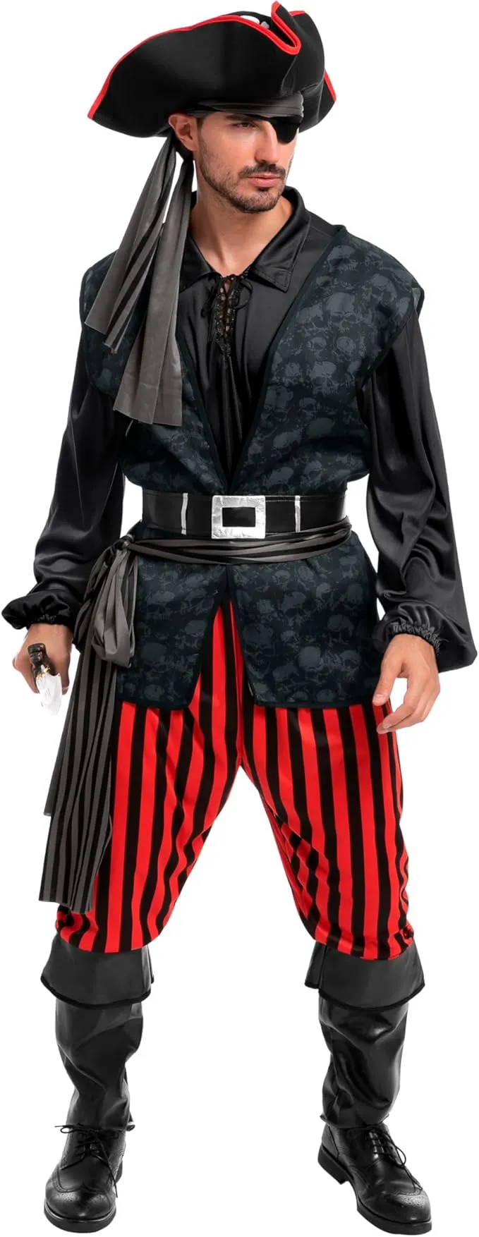 Adult Men Dark Pirate Costume for Halloween, Black