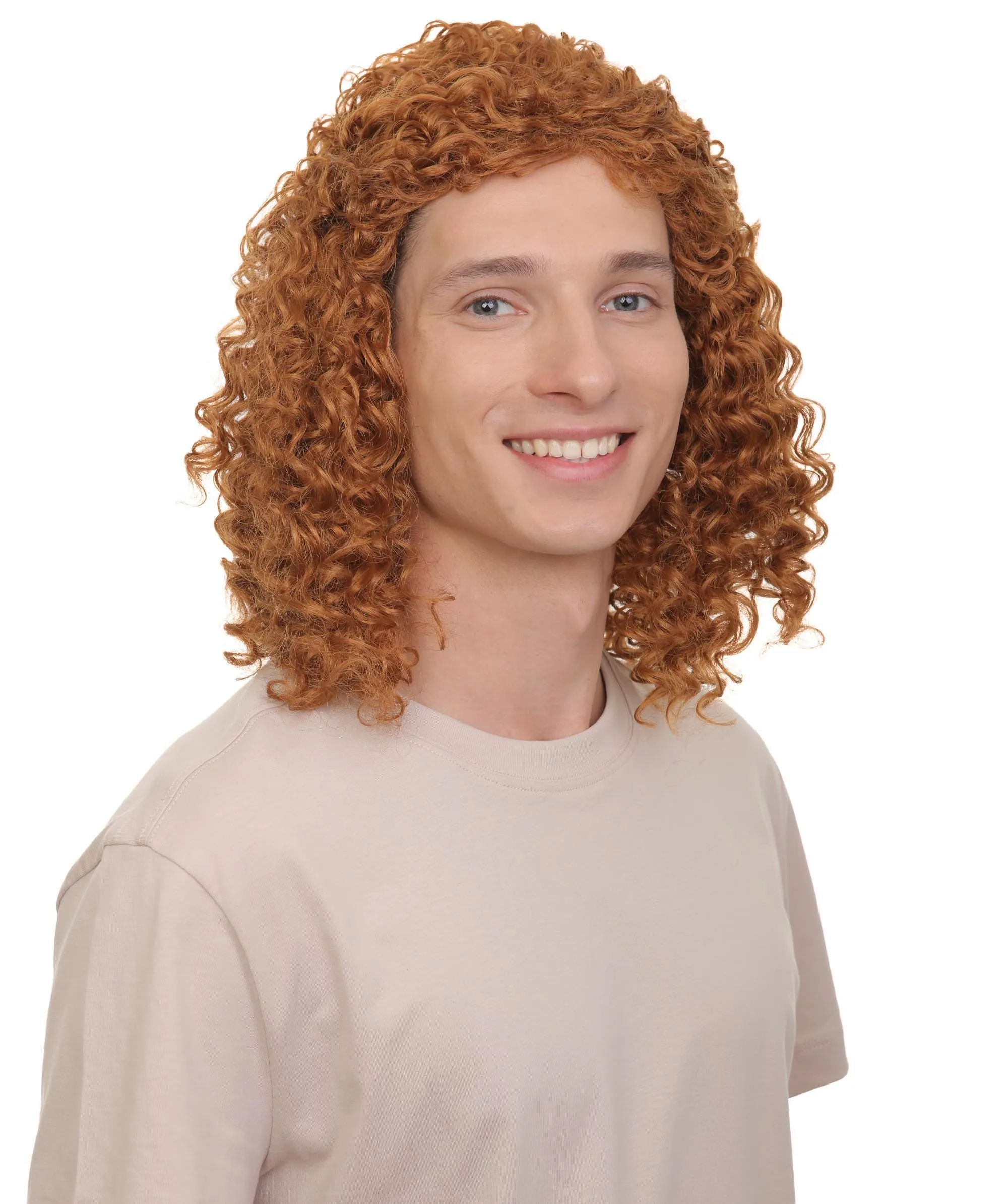 Adult Men's  American Actor Comedian Bright Red Curly Wig | Best for Halloween | Flame-retardant Synthetic Fiber