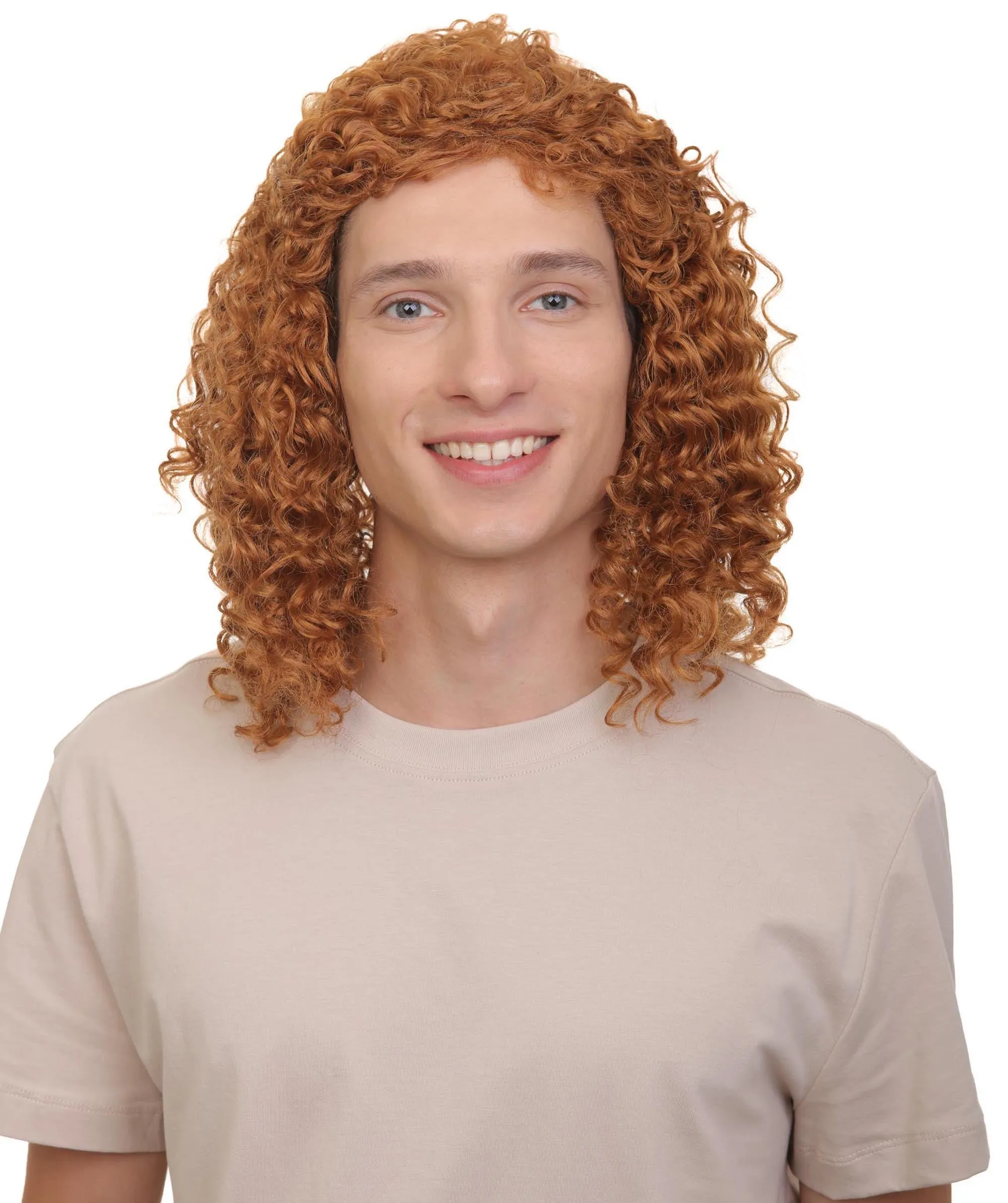 Adult Men's  American Actor Comedian Bright Red Curly Wig | Best for Halloween | Flame-retardant Synthetic Fiber