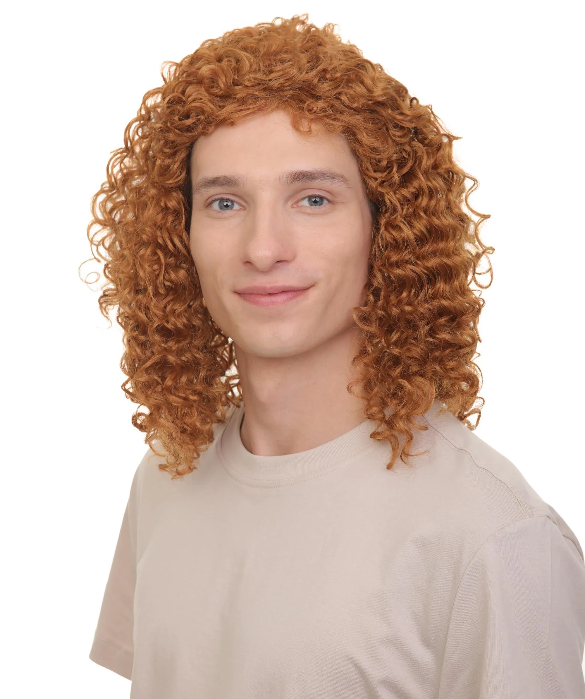 Adult Men's  American Actor Comedian Bright Red Curly Wig | Best for Halloween | Flame-retardant Synthetic Fiber