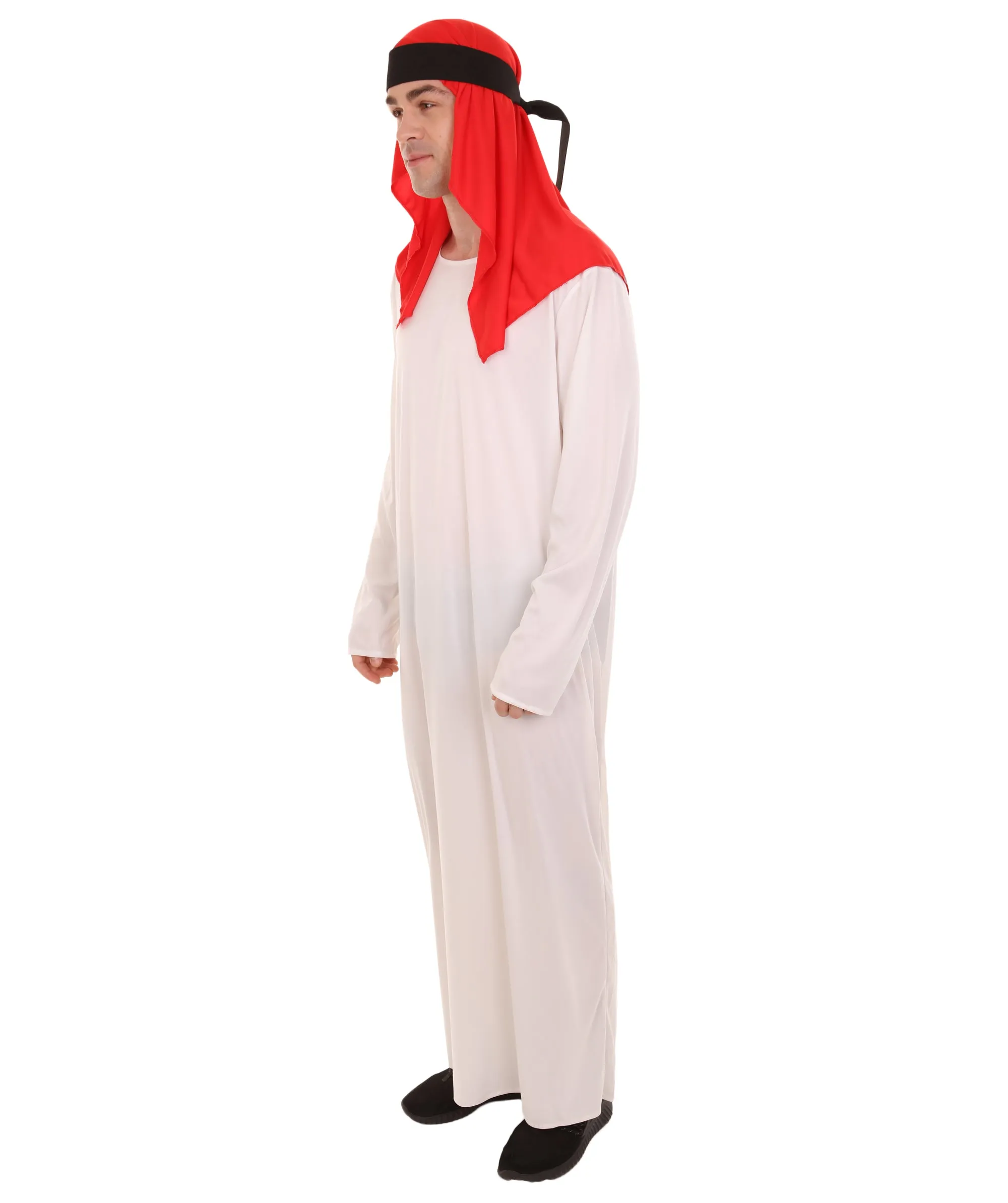 Adult Men's Sheikh Arabian Costume | White & Red Cosplay Costume