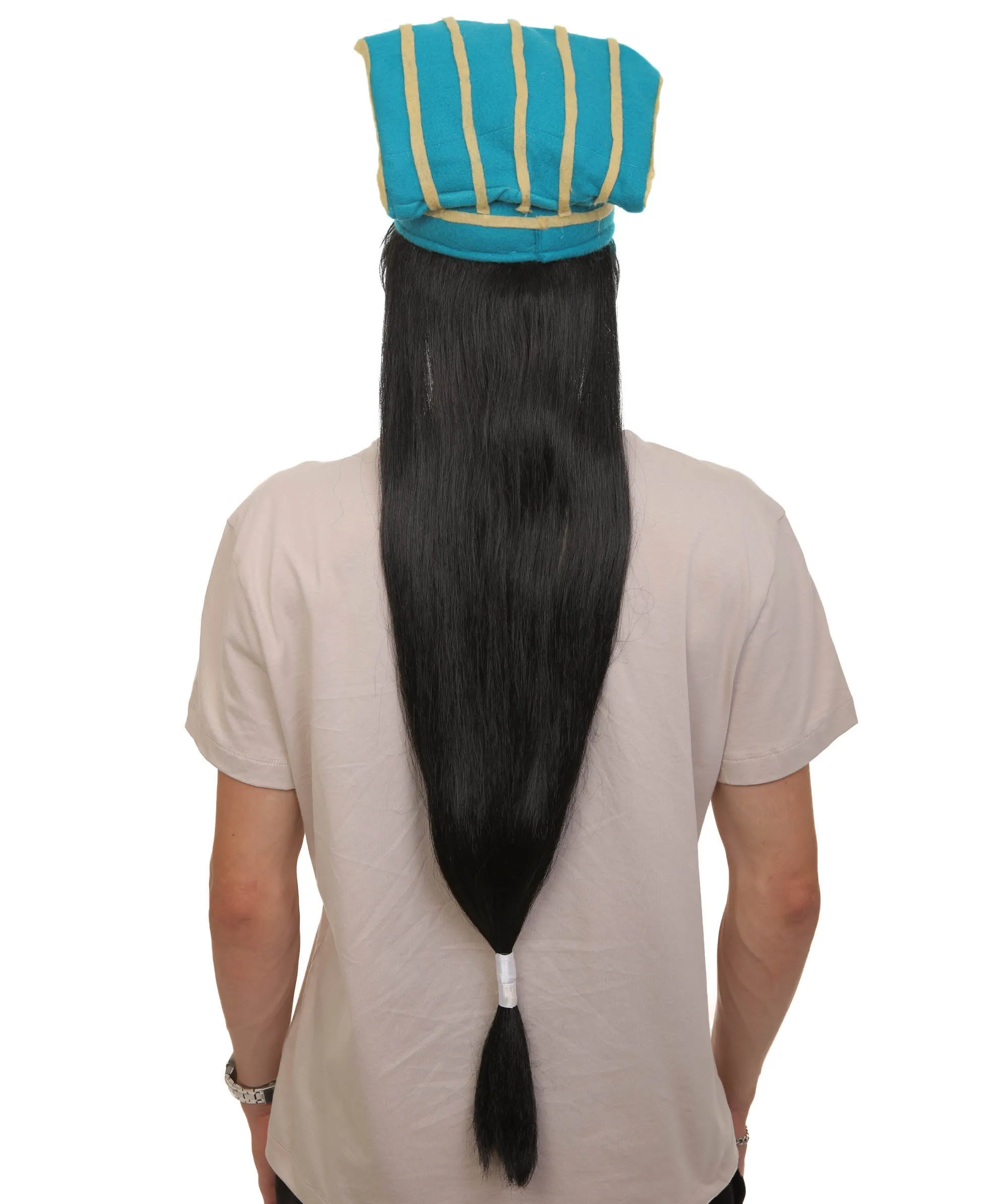 Adult Men's Straight Long Black Wig with Attached Hat Mustache Beard | Best for Halloween | Flame-retardant Synthetic Materials