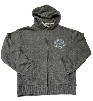 Adult Montauk The End Wave Embroidered Nantucket Zip-Up Hoodie in Charcoal